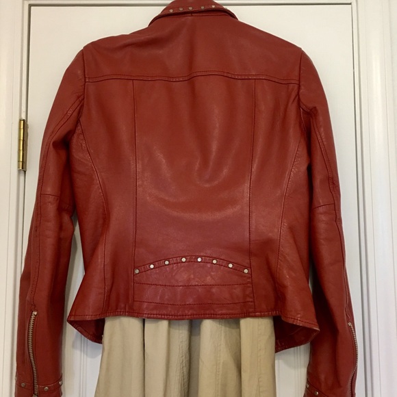 Mango women 100% leather red biker jacket - Picture 2 of 2
